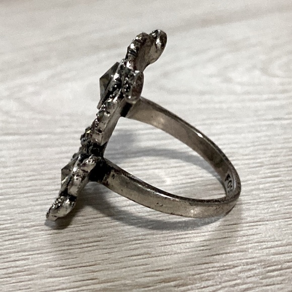 Fossil Silver Black Flower Ring Hematite Stones Marcasite Shimmery Whimsical - Picture 6 of 15